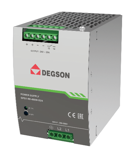 Bộ nguồn 24VDC gắn Dinrail,Nguồn tủ điện DPS1 –WI- 480W – D24 – 02A(H) chính hãng Degson