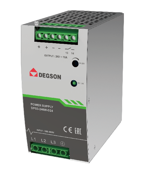 Bộ nguồn 24VDC gắn Dinrail,Nguồn tủ điện DPS3 - 240W– D24 – 02A(H) chính hãng Degson