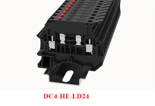Cầu đấu dây ( Terminal) loại cầu chì, thủy tinh, DC4-HE-LD24 , 0.5 - 6mm² , kết nối bằng vít,có Led hiển thị