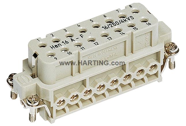 Đầu nối điện công nghiệp, Han A ,16 chân + PE, Jack cắm cái,16 chân + PE,Han 16A,Series vỏ 16 A.