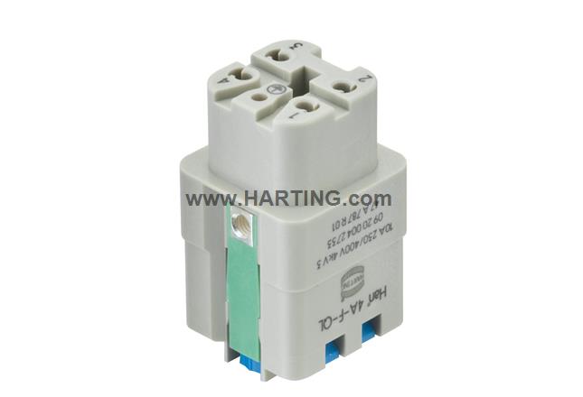 Đầu nối điện công nghiệp, Han A ,4 chân + PE, Jack cắm cái,4 chân + PE,Han 4A,Series vỏ 3 A.