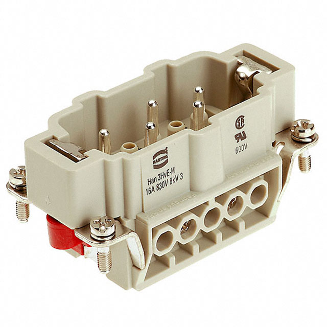 Đầu nối điện Han  HvE,Giắc cắm nhanh công nghiệp Han HvE,5 chân + PE,dòng điện 16A,đấu dây bằng vít thông dụng